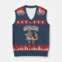 This Is an Outrage Royal Cat V-Neck Knit Sweater Vest Funny Princess Cat Riding Dragon Fantasy