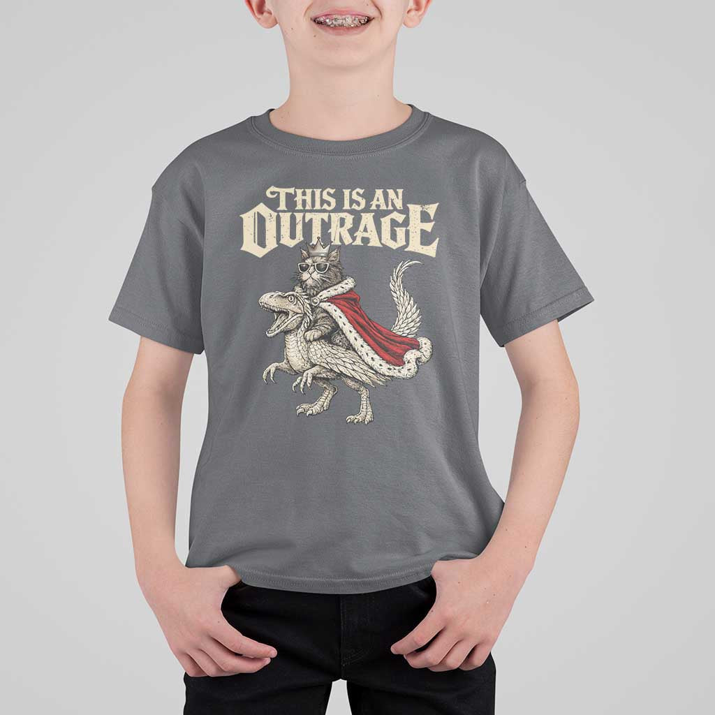 This Is an Outrage Royal Cat T Shirt For Kid Funny Princess Cat Riding Dragon Fantasy