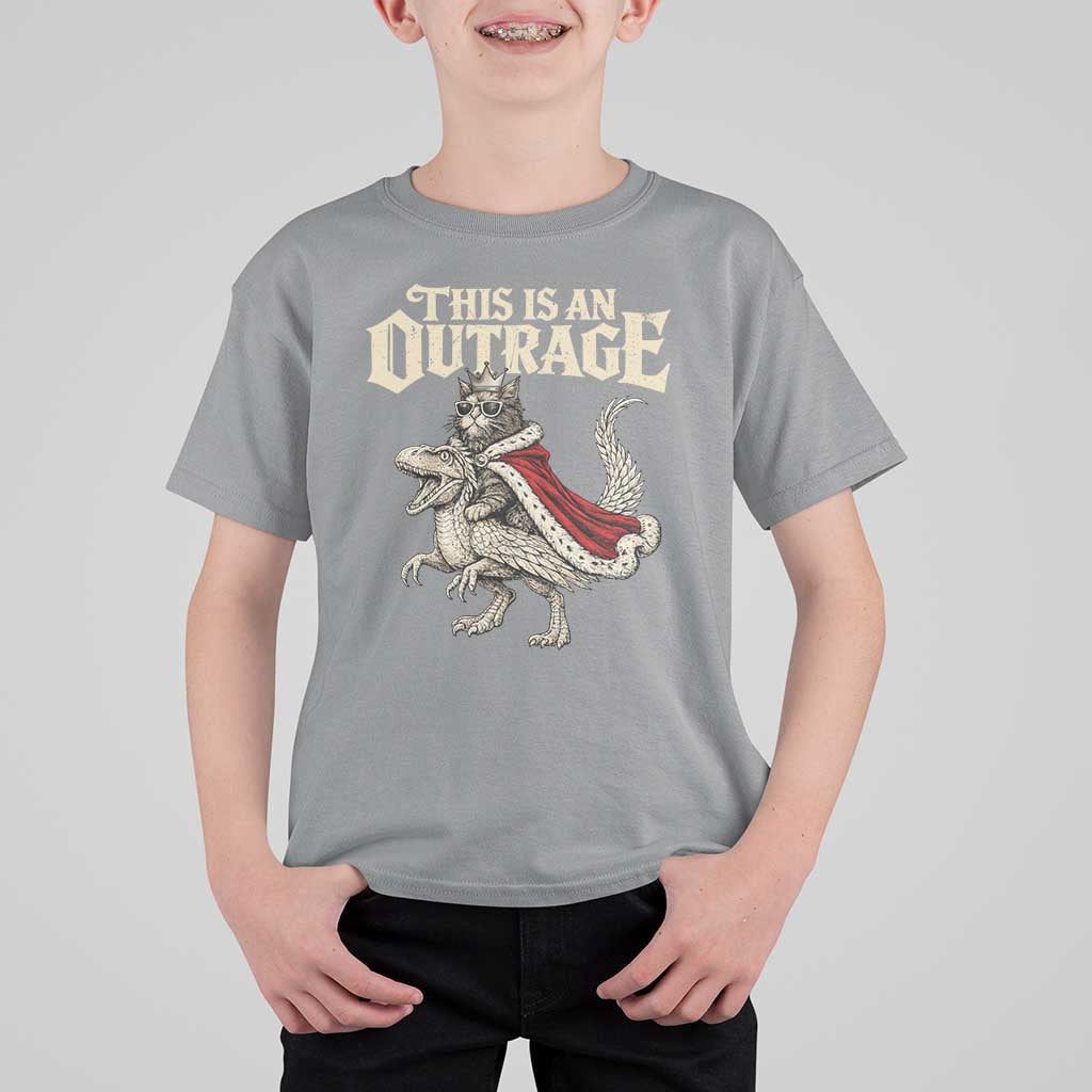 This Is an Outrage Royal Cat T Shirt For Kid Funny Princess Cat Riding Dragon Fantasy