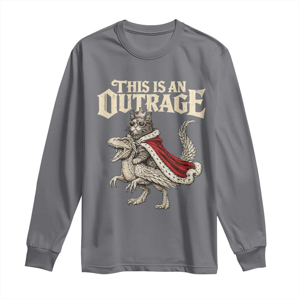 This Is an Outrage Royal Cat Long Sleeve Shirt Funny Princess Cat Riding Dragon Fantasy