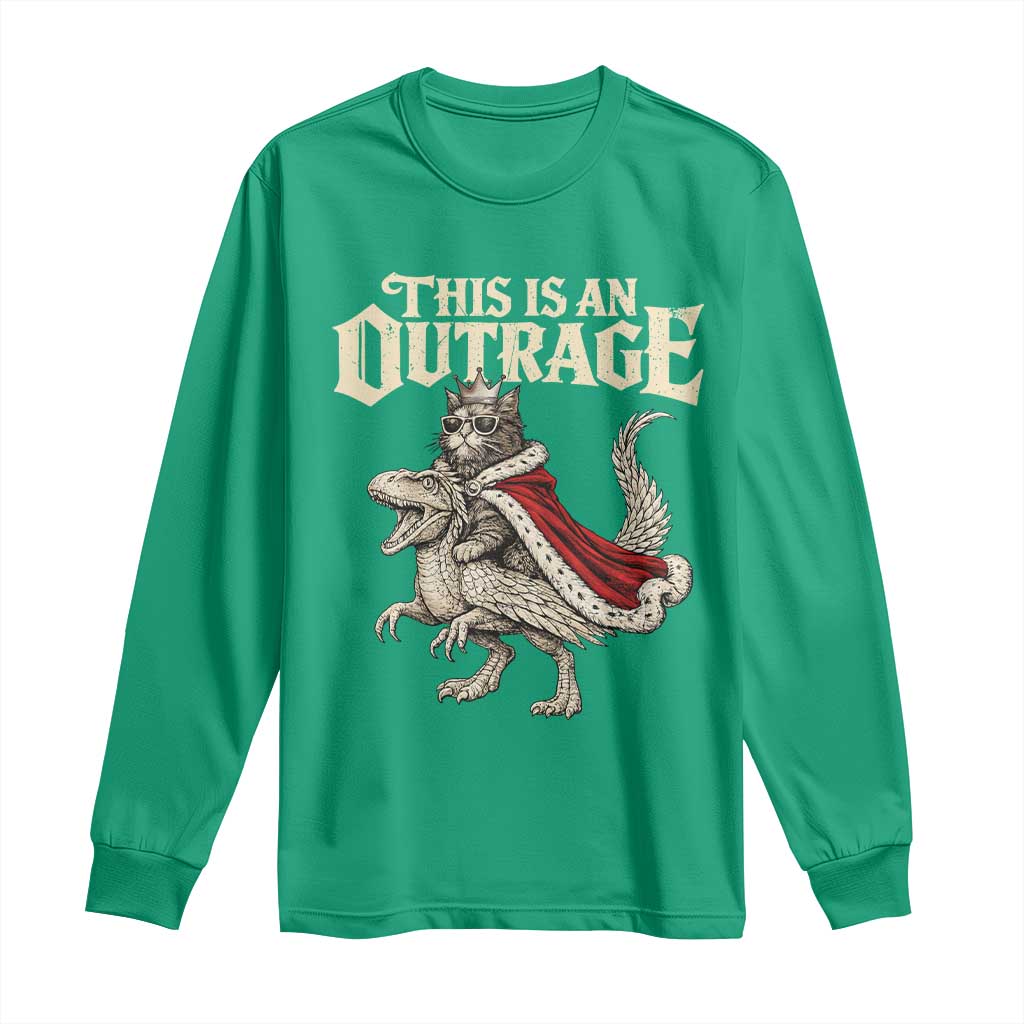 This Is an Outrage Royal Cat Long Sleeve Shirt Funny Princess Cat Riding Dragon Fantasy
