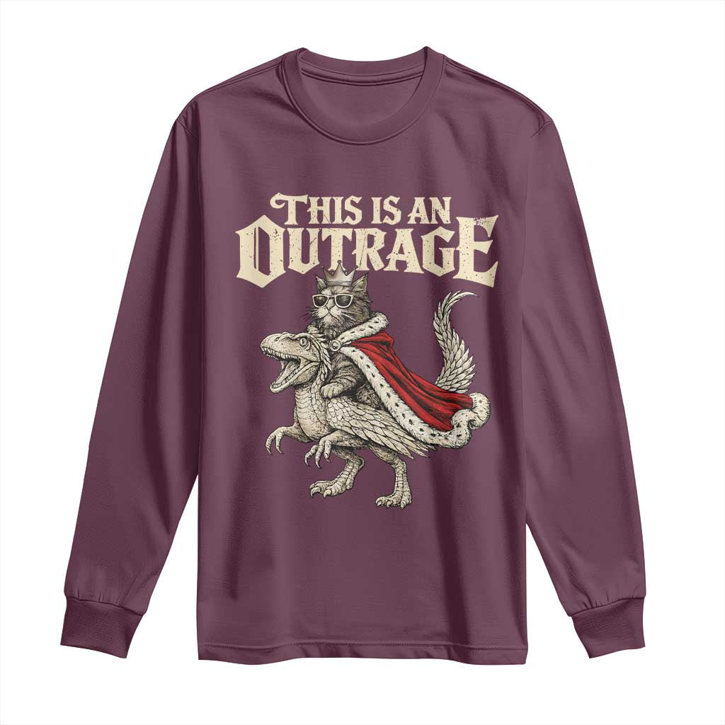 This Is an Outrage Royal Cat Long Sleeve Shirt Funny Princess Cat Riding Dragon Fantasy