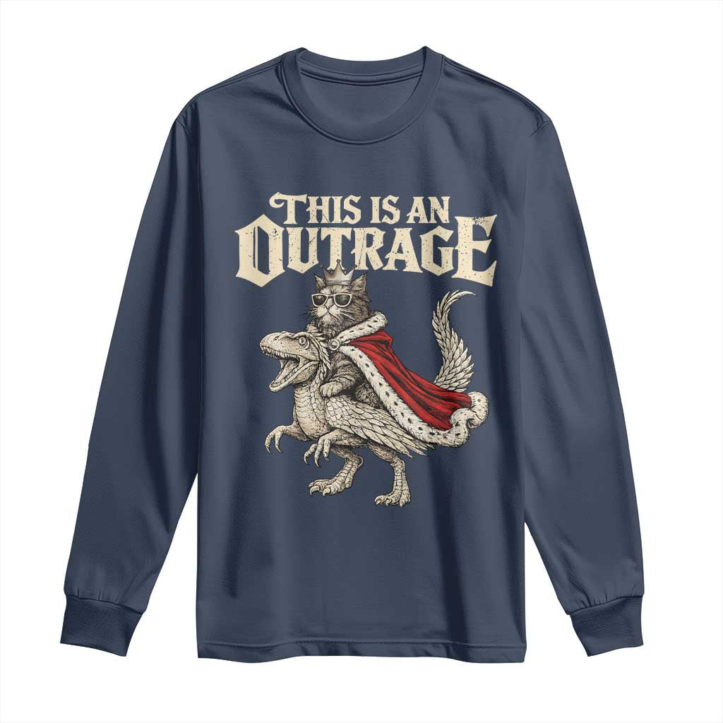 This Is an Outrage Royal Cat Long Sleeve Shirt Funny Princess Cat Riding Dragon Fantasy