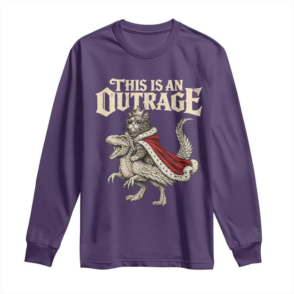 This Is an Outrage Royal Cat Long Sleeve Shirt Funny Princess Cat Riding Dragon Fantasy