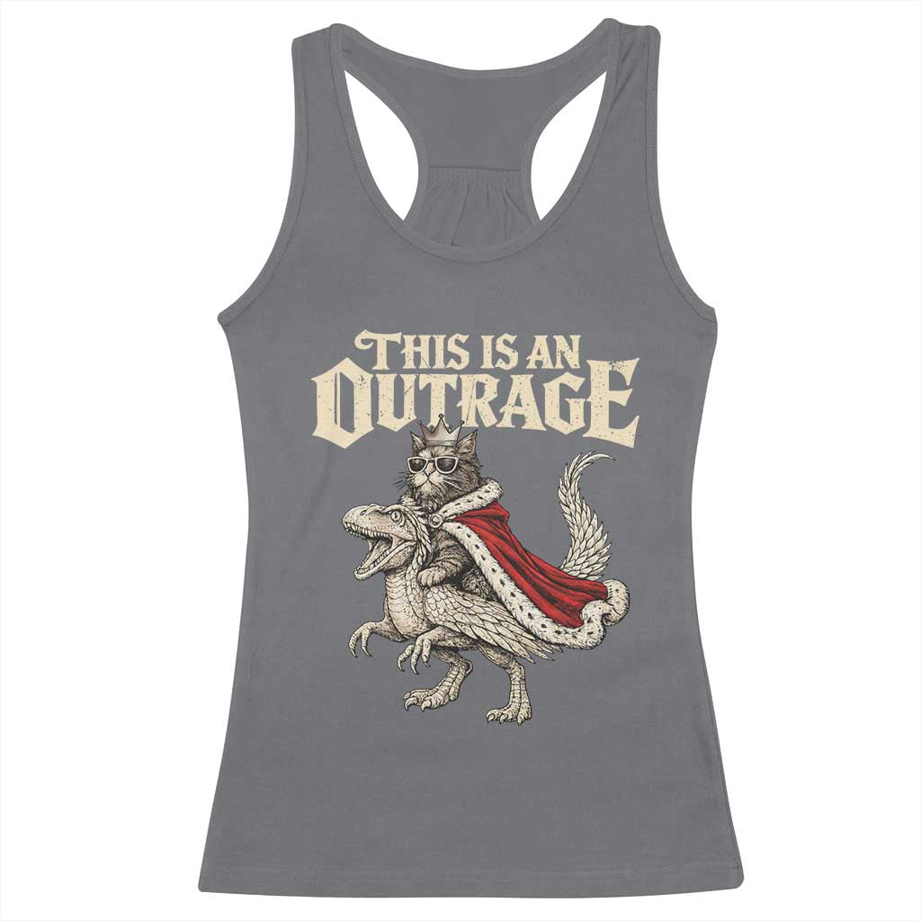 This Is an Outrage Royal Cat Racerback Tank Top Funny Princess Cat Riding Dragon Fantasy