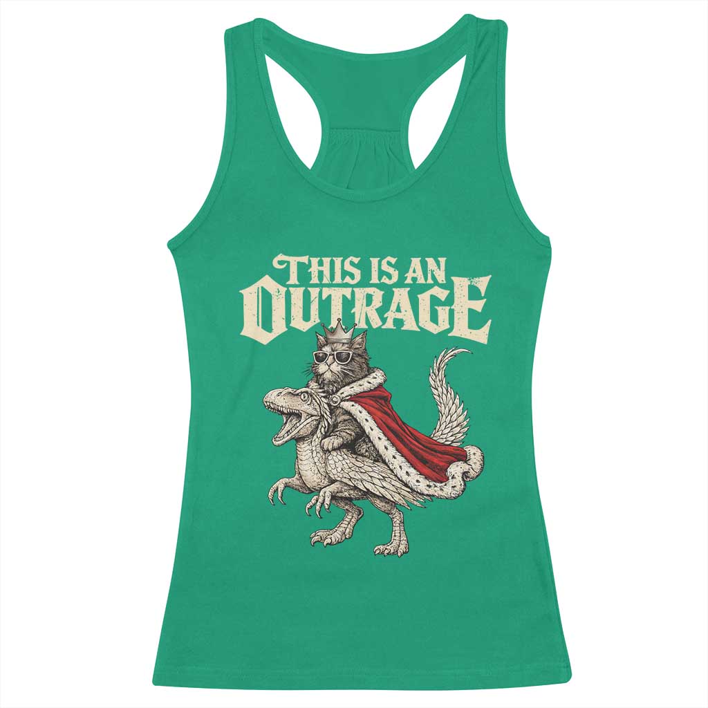 This Is an Outrage Royal Cat Racerback Tank Top Funny Princess Cat Riding Dragon Fantasy