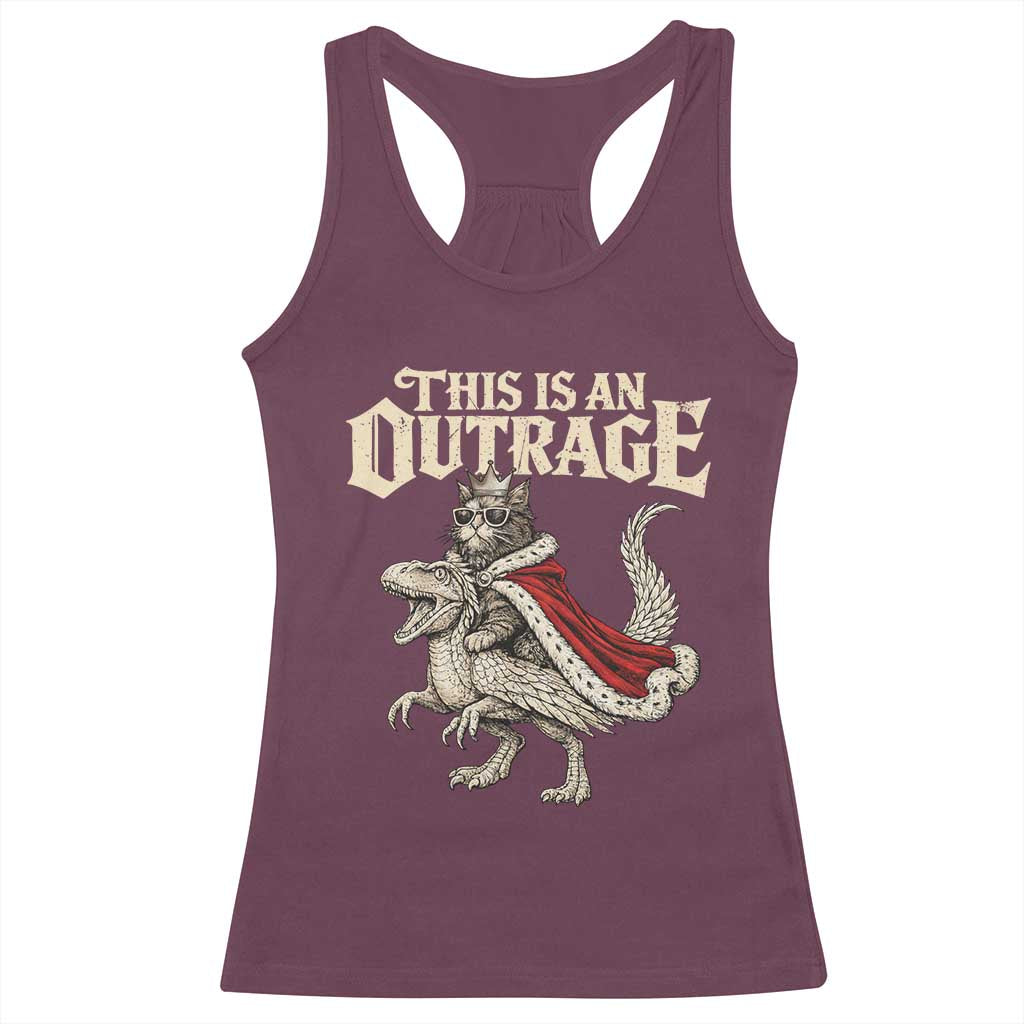 This Is an Outrage Royal Cat Racerback Tank Top Funny Princess Cat Riding Dragon Fantasy