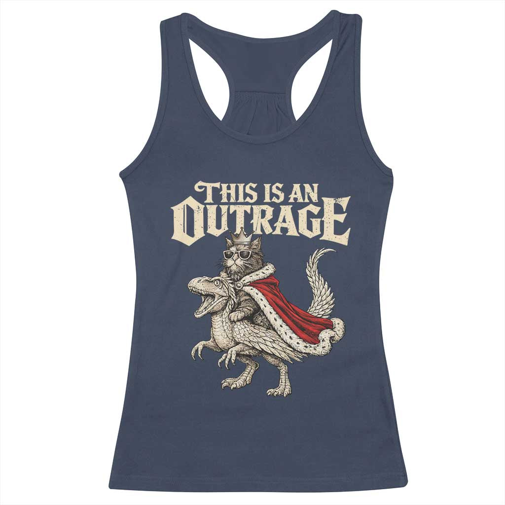 This Is an Outrage Royal Cat Racerback Tank Top Funny Princess Cat Riding Dragon Fantasy