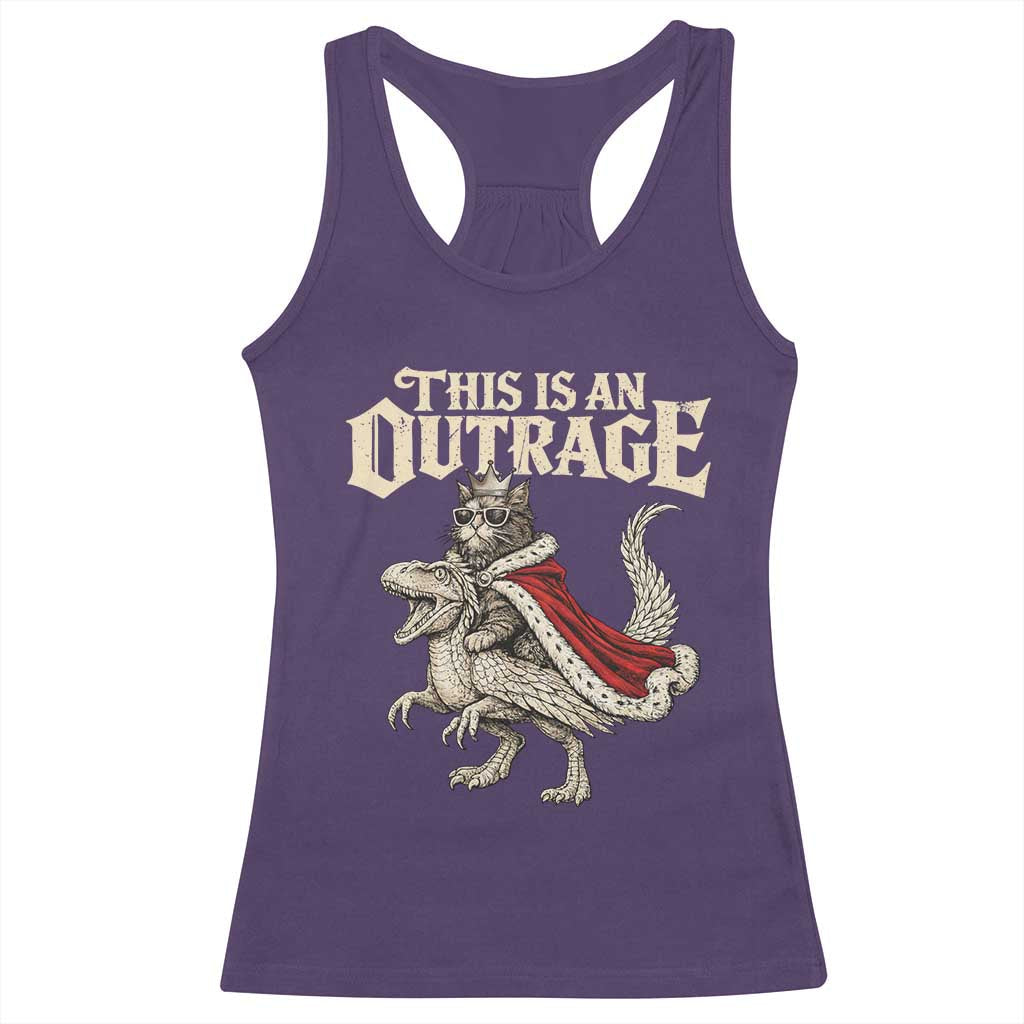 This Is an Outrage Royal Cat Racerback Tank Top Funny Princess Cat Riding Dragon Fantasy