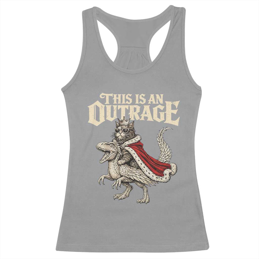 This Is an Outrage Royal Cat Racerback Tank Top Funny Princess Cat Riding Dragon Fantasy