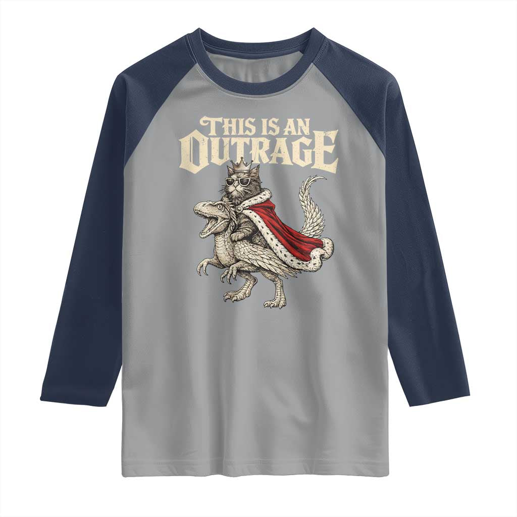 This Is an Outrage Royal Cat Raglan Shirt Funny Princess Cat Riding Dragon Fantasy