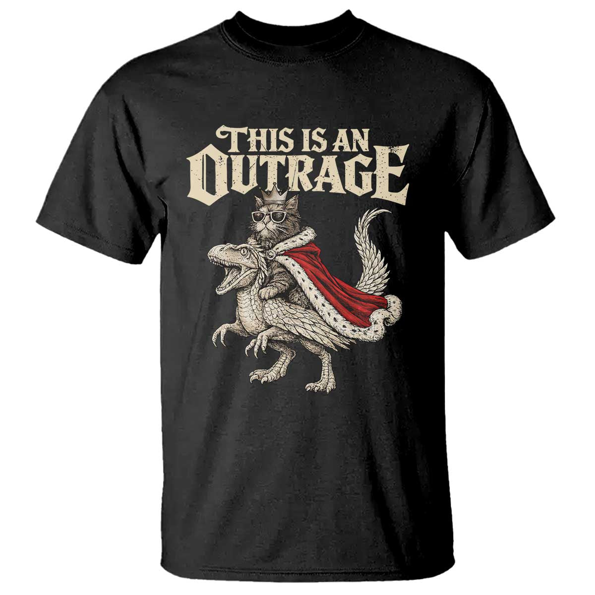This Is an Outrage Royal Cat T Shirt Funny Princess Cat Riding Dragon Fantasy