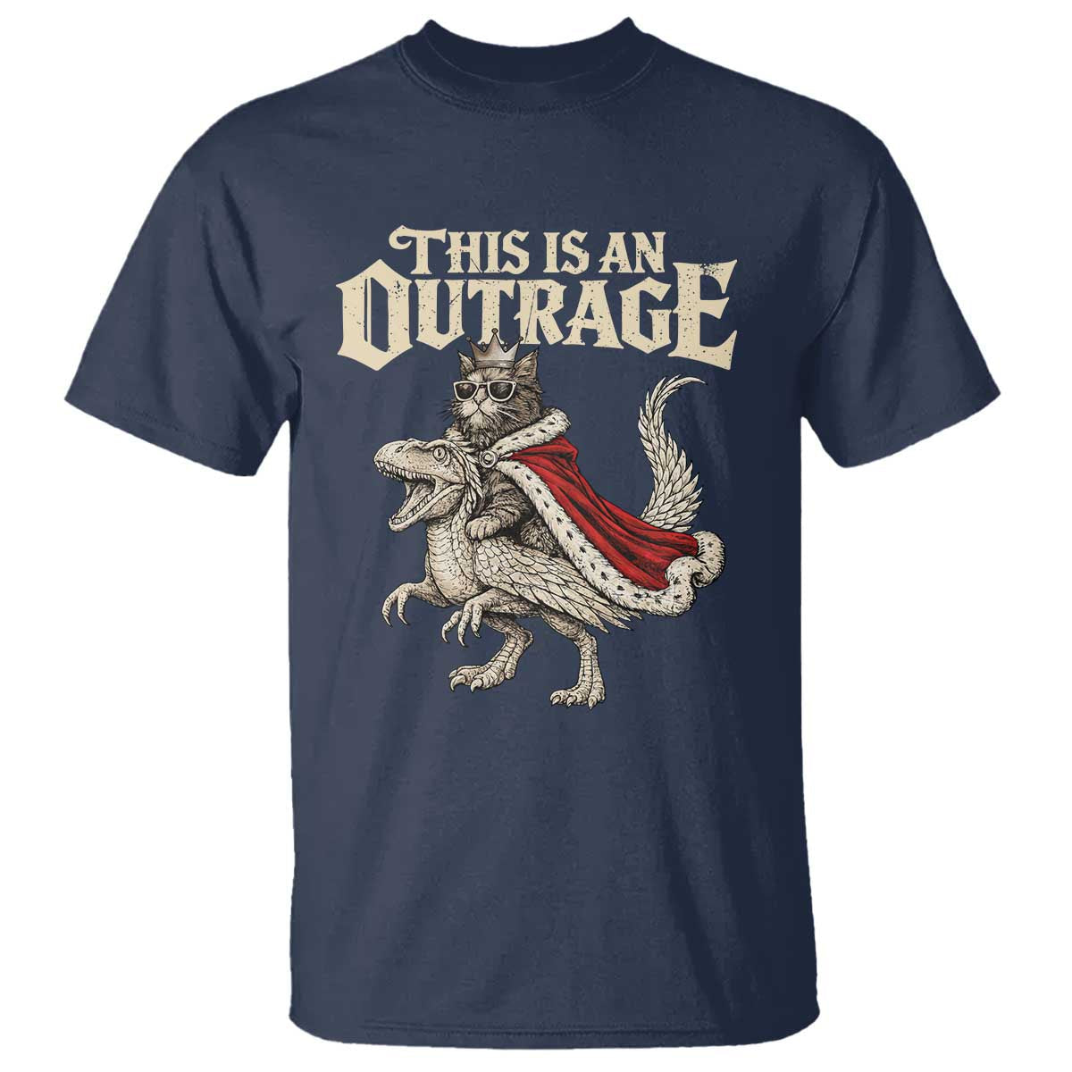 This Is an Outrage Royal Cat T Shirt Funny Princess Cat Riding Dragon Fantasy