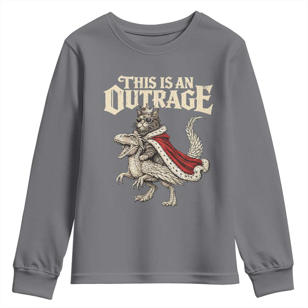 This Is an Outrage Royal Cat Youth Sweatshirt Funny Princess Cat Riding Dragon Fantasy
