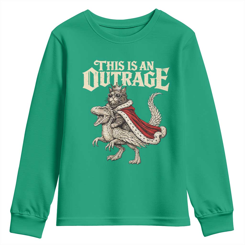 This Is an Outrage Royal Cat Youth Sweatshirt Funny Princess Cat Riding Dragon Fantasy