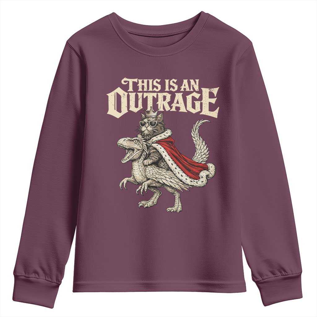 This Is an Outrage Royal Cat Youth Sweatshirt Funny Princess Cat Riding Dragon Fantasy