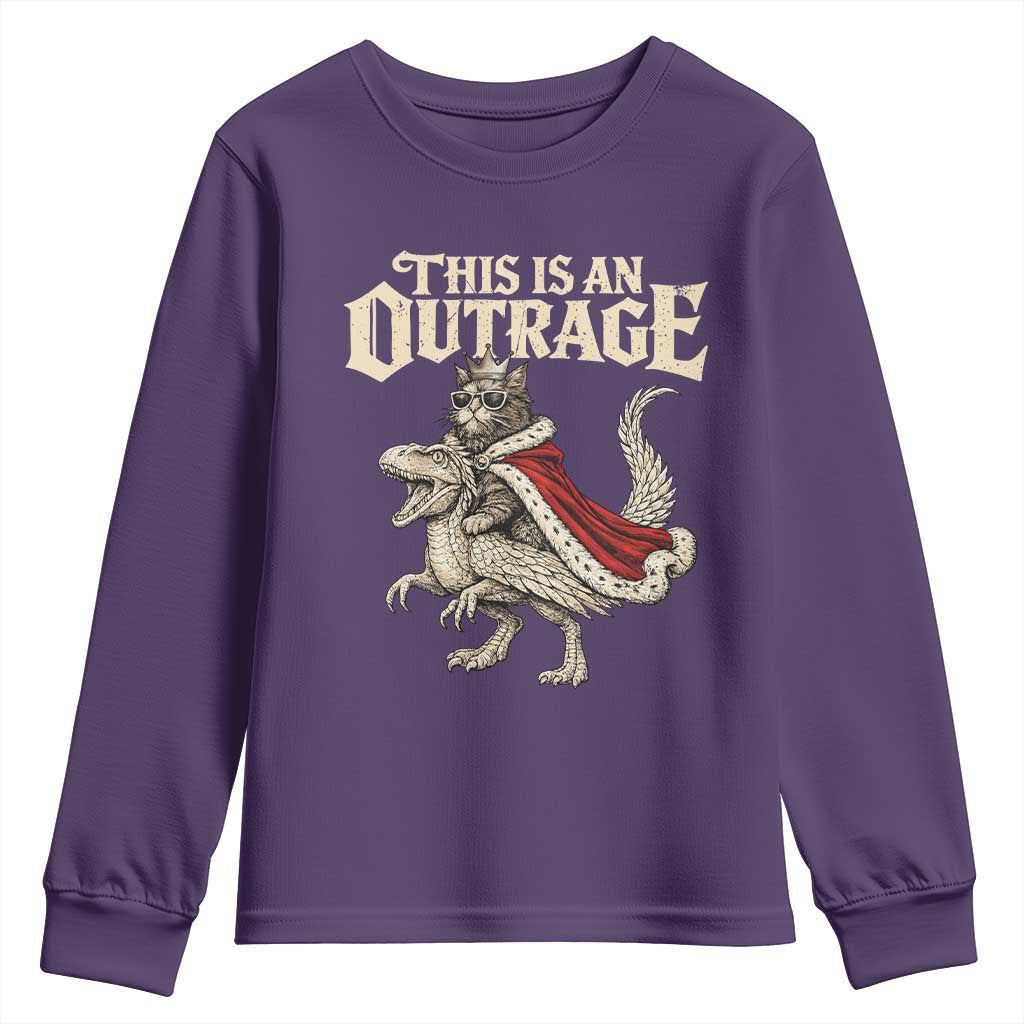 This Is an Outrage Royal Cat Youth Sweatshirt Funny Princess Cat Riding Dragon Fantasy