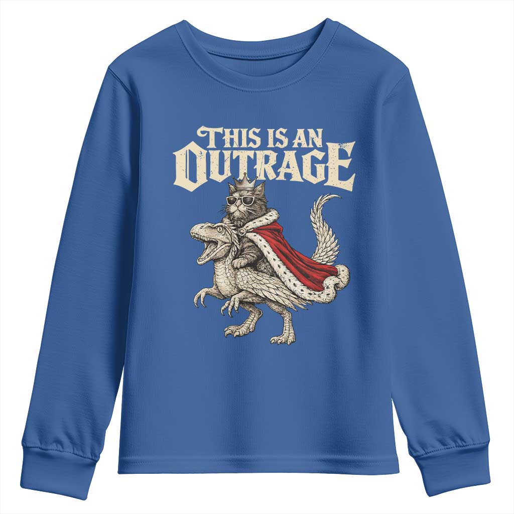 This Is an Outrage Royal Cat Youth Sweatshirt Funny Princess Cat Riding Dragon Fantasy