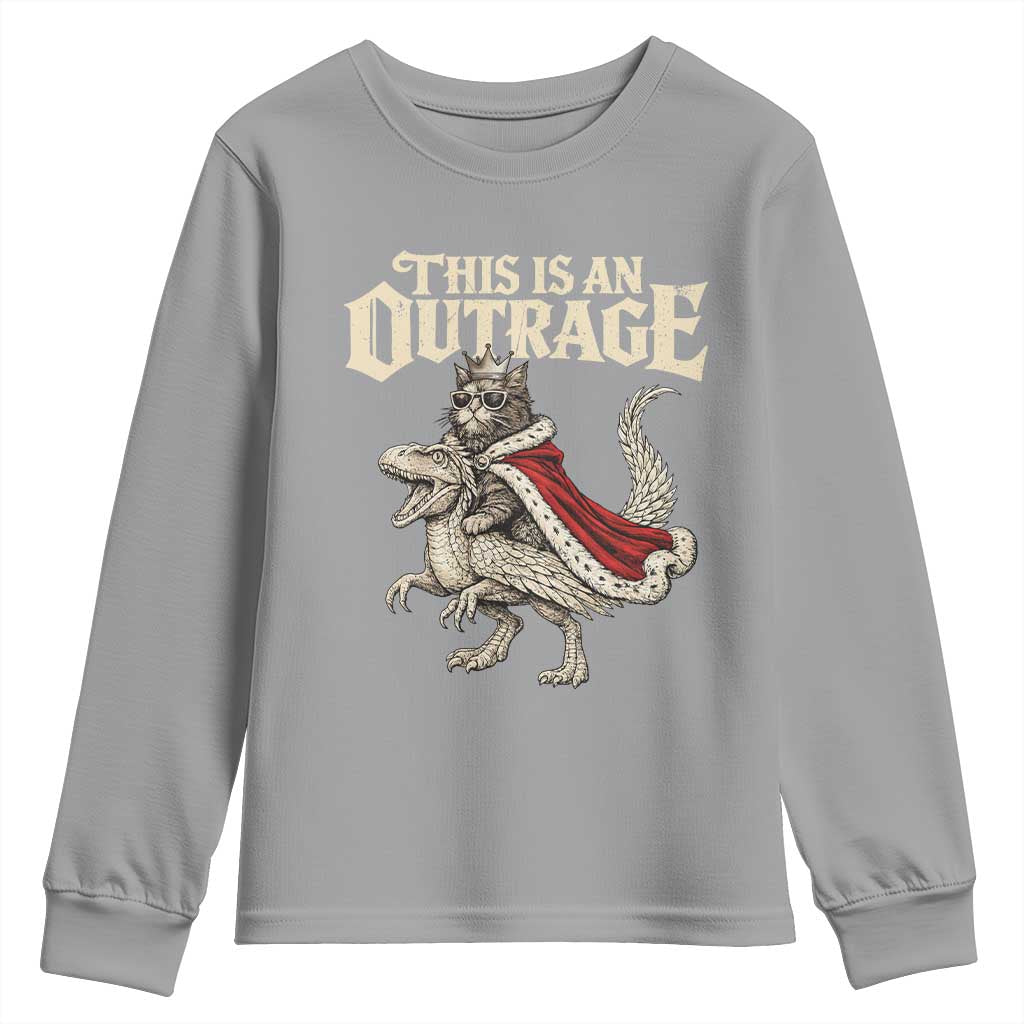 This Is an Outrage Royal Cat Youth Sweatshirt Funny Princess Cat Riding Dragon Fantasy