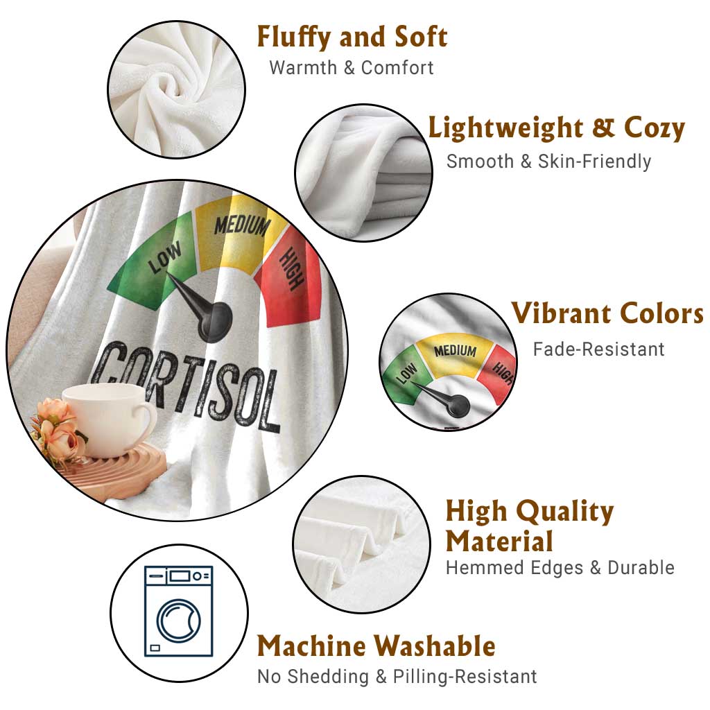 Funny Low Cortisol Stress Meter Throw Blanket Low Medium High Anxiety Humor