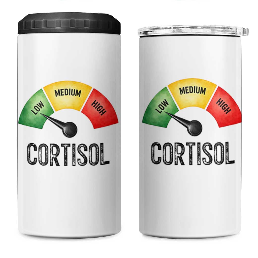 Funny Low Cortisol Stress Meter 4 in 1 Can Cooler Tumbler Low Medium High Anxiety Humor