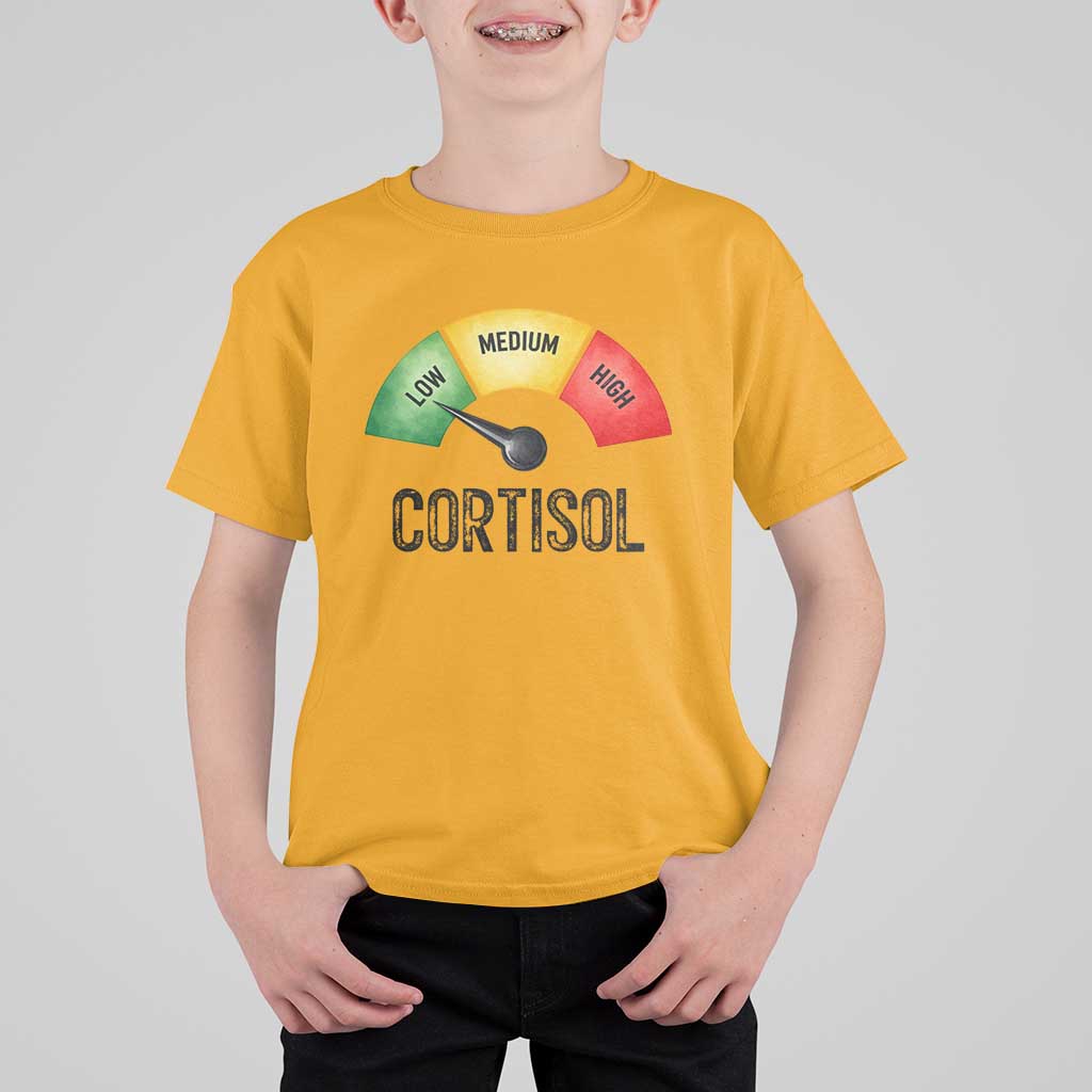 Funny Low Cortisol Stress Meter T Shirt For Kid Low Medium High Anxiety Humor