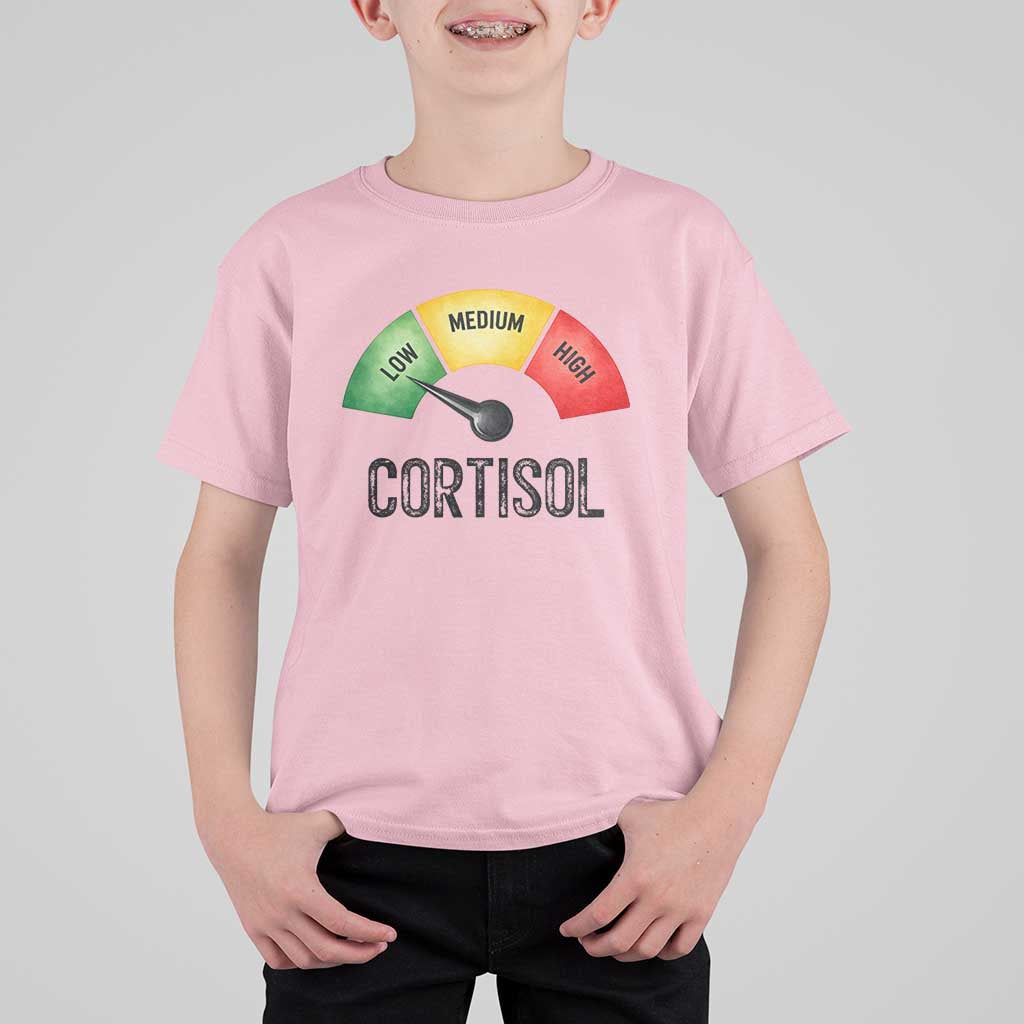 Funny Low Cortisol Stress Meter T Shirt For Kid Low Medium High Anxiety Humor