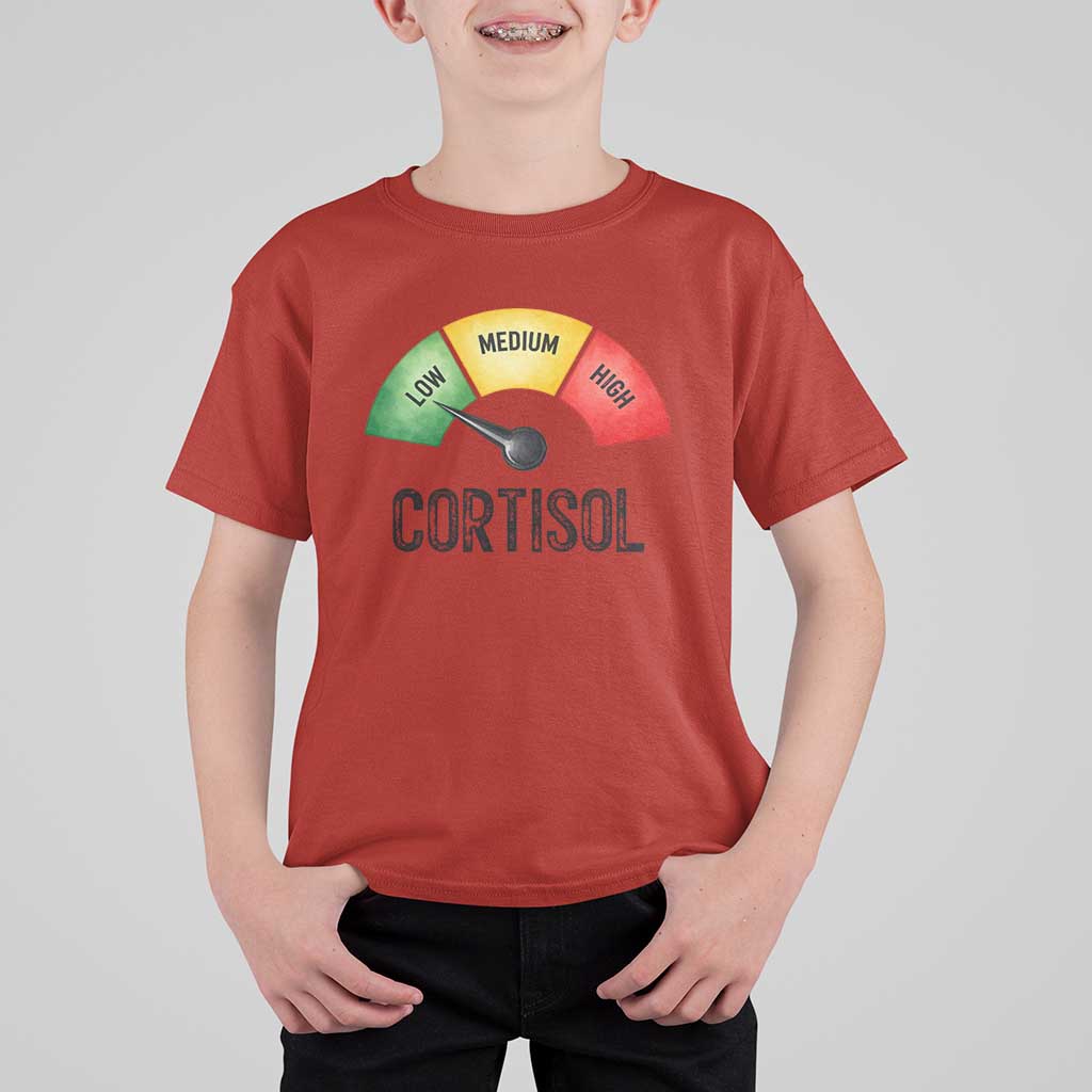 Funny Low Cortisol Stress Meter T Shirt For Kid Low Medium High Anxiety Humor