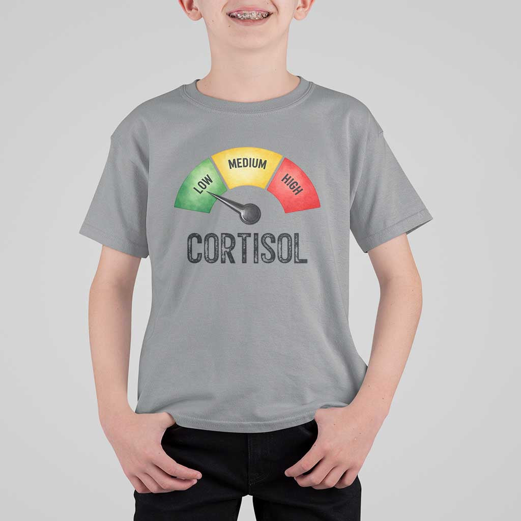 Funny Low Cortisol Stress Meter T Shirt For Kid Low Medium High Anxiety Humor