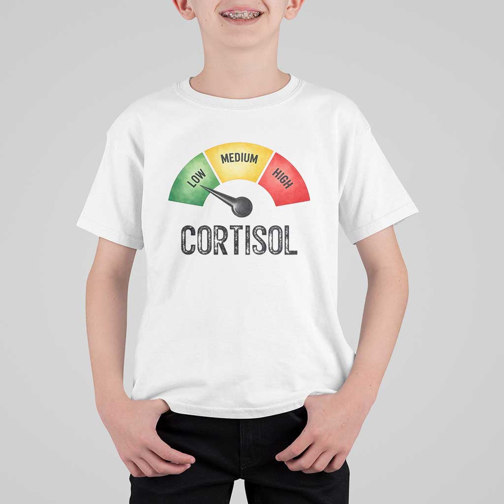 Funny Low Cortisol Stress Meter T Shirt For Kid Low Medium High Anxiety Humor