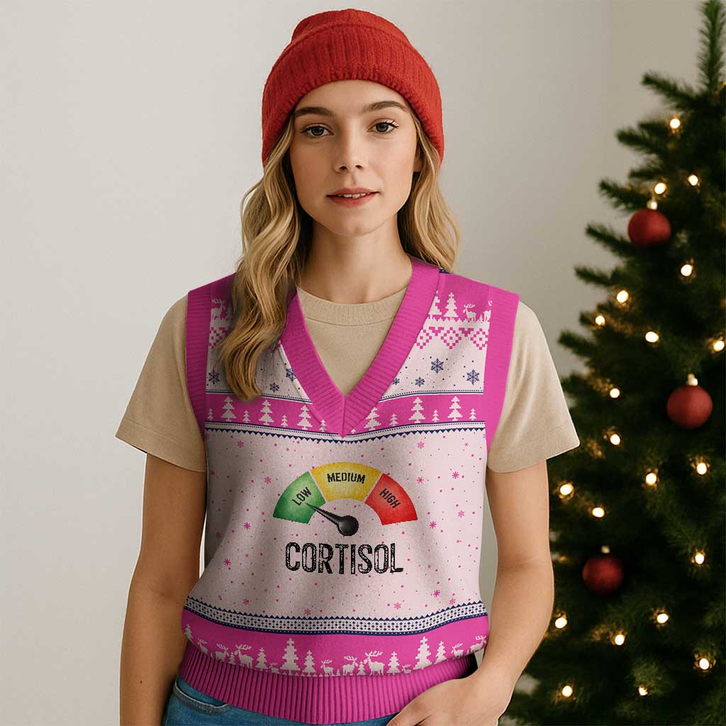 Funny Low Cortisol Stress Meter V-Neck Knit Sweater Vest Low Medium High Anxiety Humor