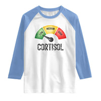 Funny Low Cortisol Stress Meter Raglan Shirt Low Medium High Anxiety Humor