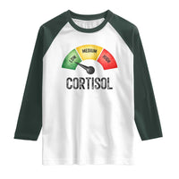 Funny Low Cortisol Stress Meter Raglan Shirt Low Medium High Anxiety Humor