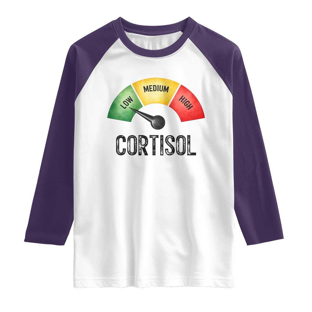 Funny Low Cortisol Stress Meter Raglan Shirt Low Medium High Anxiety Humor