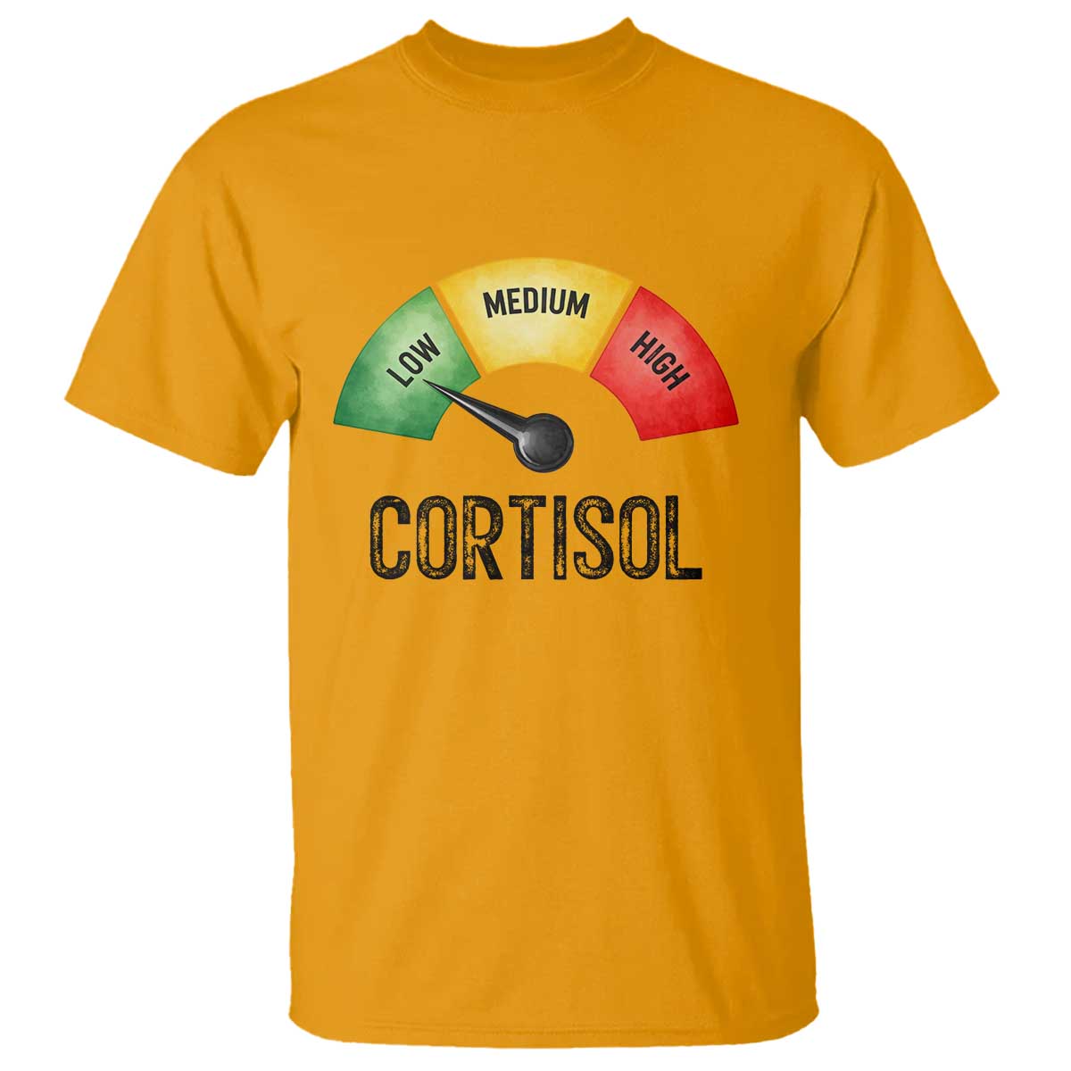 Funny Low Cortisol Stress Meter T Shirt Low Medium High Anxiety Humor