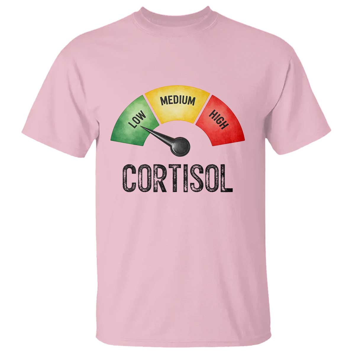Funny Low Cortisol Stress Meter T Shirt Low Medium High Anxiety Humor