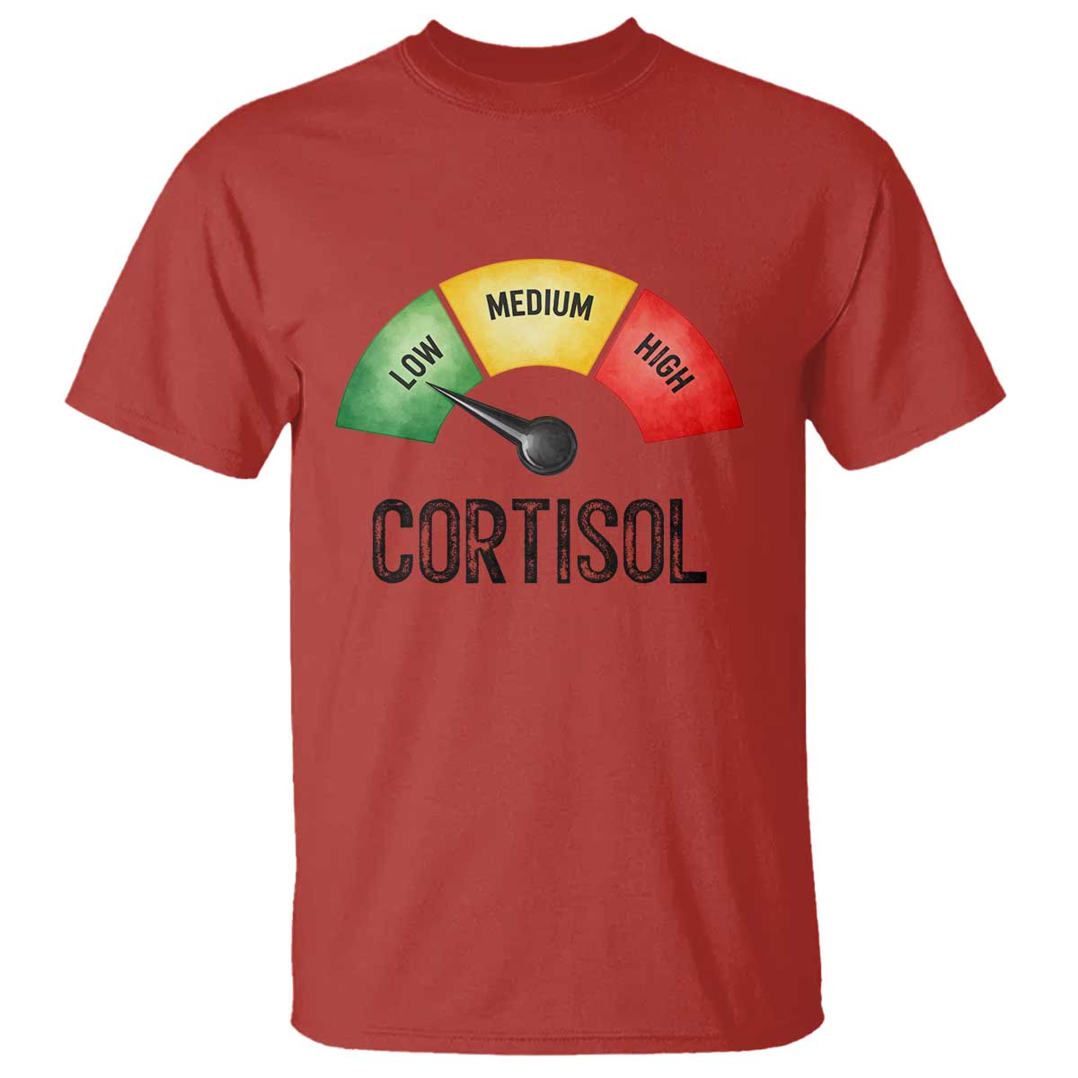 Funny Low Cortisol Stress Meter T Shirt Low Medium High Anxiety Humor