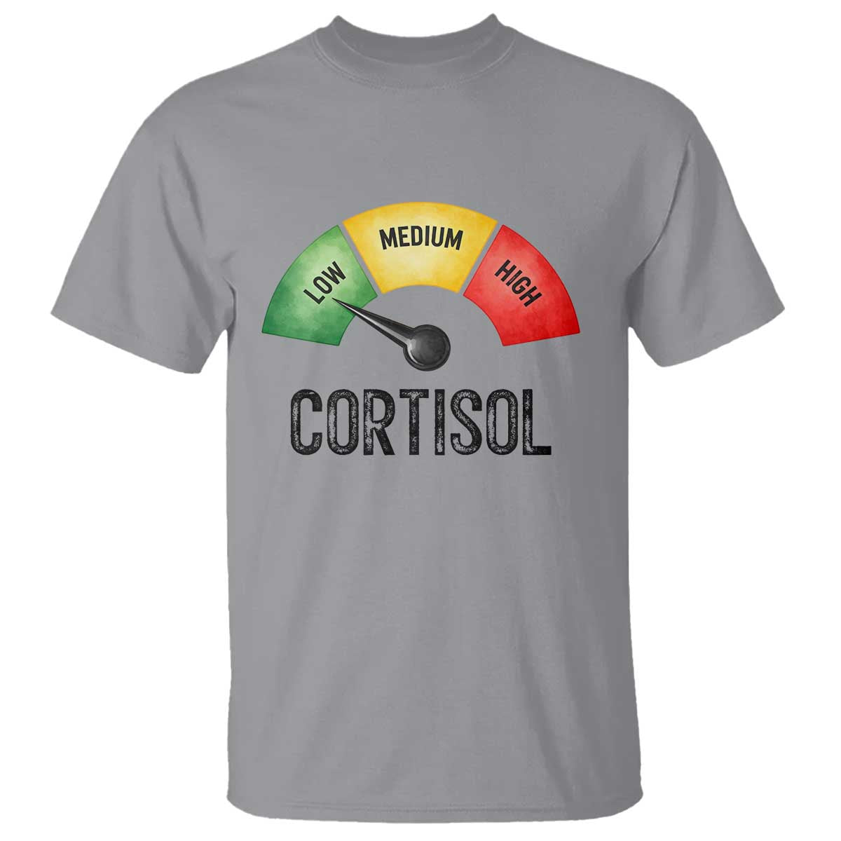 Funny Low Cortisol Stress Meter T Shirt Low Medium High Anxiety Humor