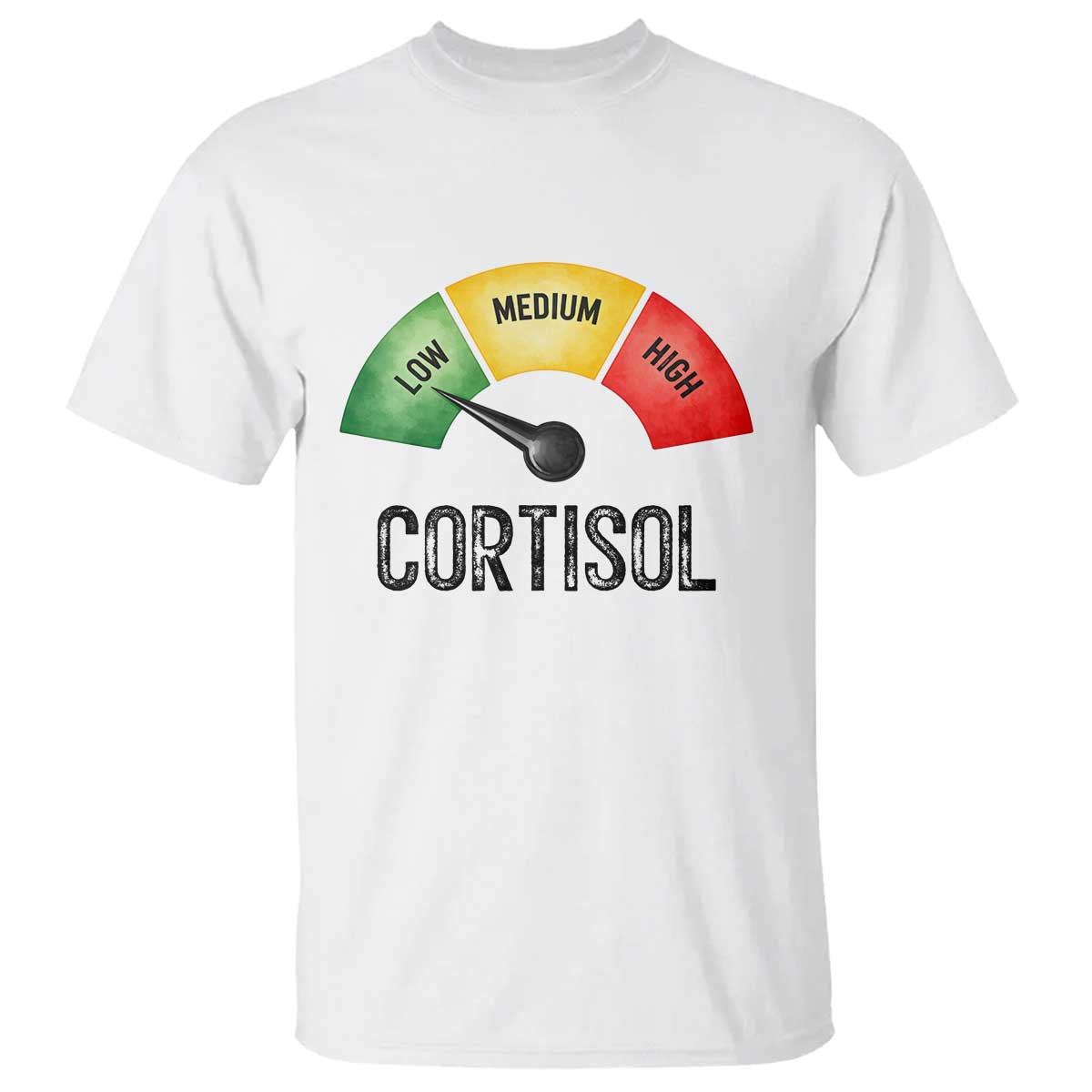 Funny Low Cortisol Stress Meter T Shirt Low Medium High Anxiety Humor
