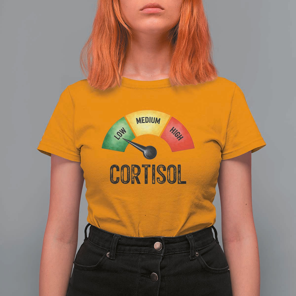 Funny Low Cortisol Stress Meter T Shirt For Women Low Medium High Anxiety Humor