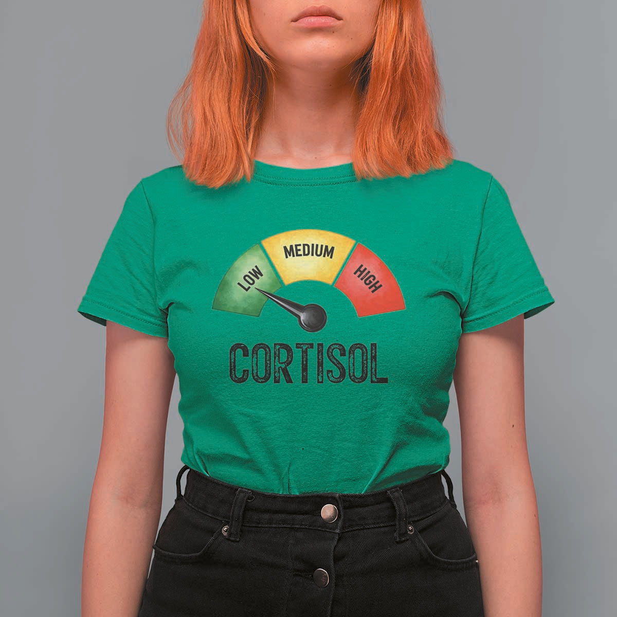 Funny Low Cortisol Stress Meter T Shirt For Women Low Medium High Anxiety Humor