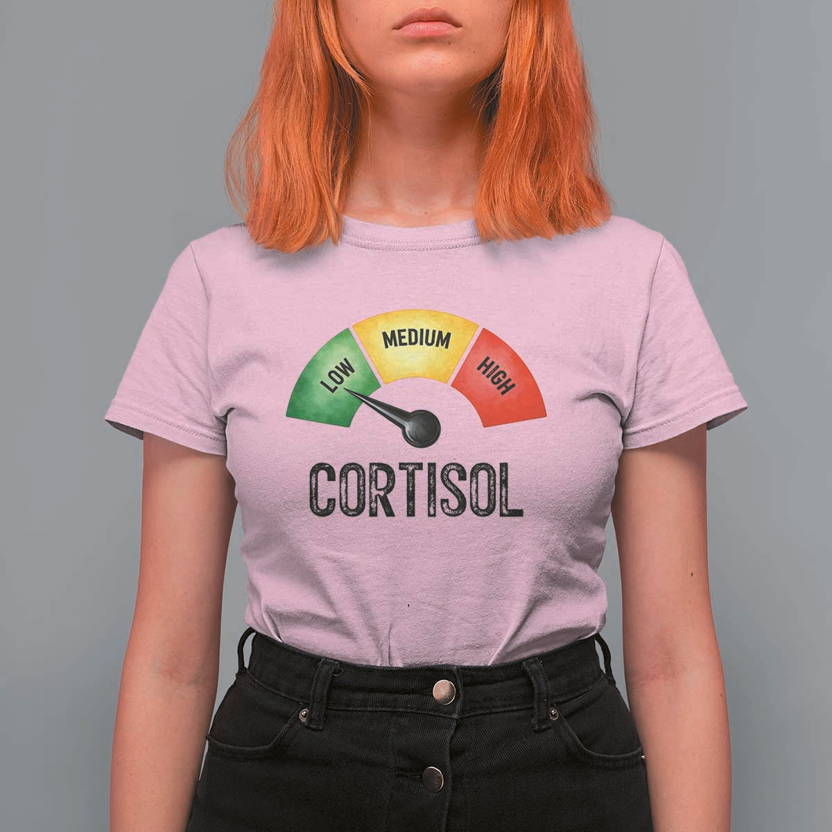 Funny Low Cortisol Stress Meter T Shirt For Women Low Medium High Anxiety Humor