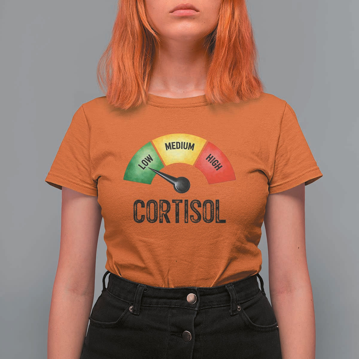 Funny Low Cortisol Stress Meter T Shirt For Women Low Medium High Anxiety Humor
