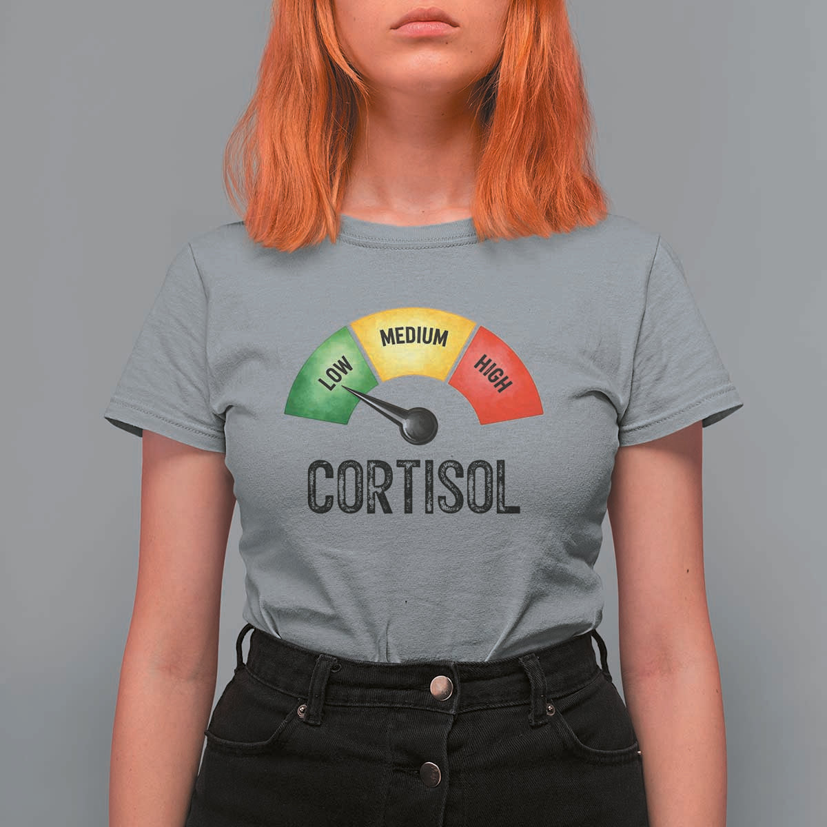 Funny Low Cortisol Stress Meter T Shirt For Women Low Medium High Anxiety Humor
