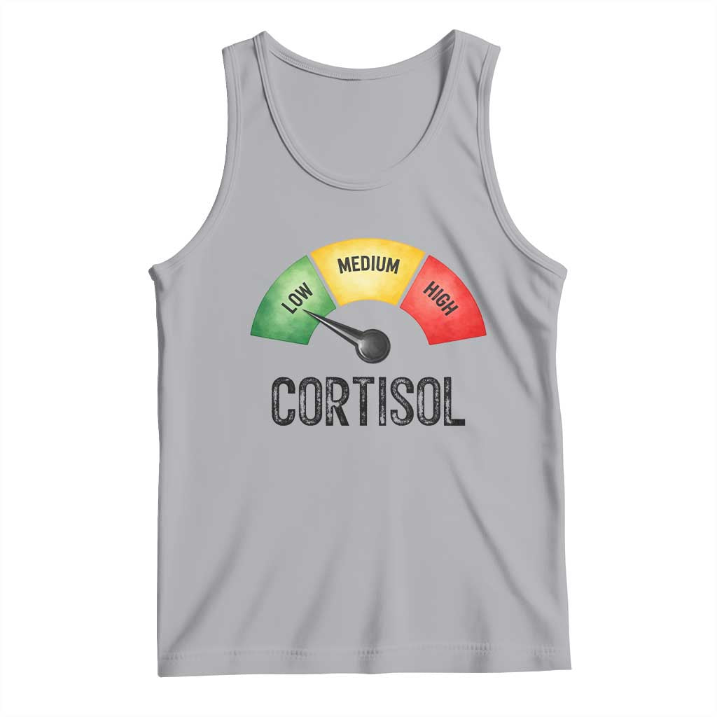 Funny Low Cortisol Stress Meter Tank Top Low Medium High Anxiety Humor