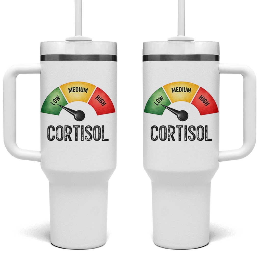 Funny Low Cortisol Stress Meter Tumbler With Handle Low Medium High Anxiety Humor