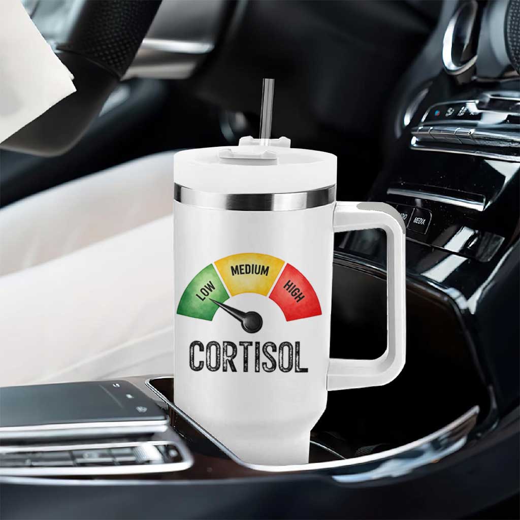 Funny Low Cortisol Stress Meter Tumbler With Handle Low Medium High Anxiety Humor