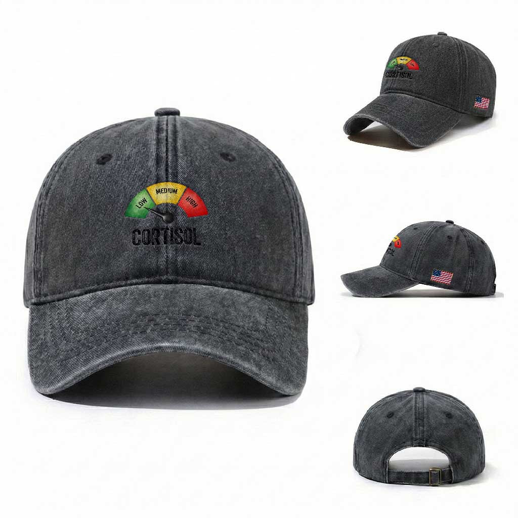Funny Low Cortisol Stress Meter Washed Cotton Baseball Cap Low Medium High Anxiety Humor