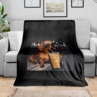 Cool Dachshund Drinking Iced Coffee Graphic Throw Blanket Funny Wiener Dog Night Vibes Aesthetic