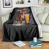 Cool Dachshund Drinking Iced Coffee Graphic Throw Blanket Funny Wiener Dog Night Vibes Aesthetic